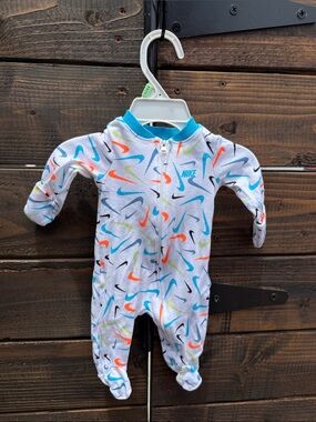 Nike Newborn colorful swoosh Footed One-Piece with built in mittens